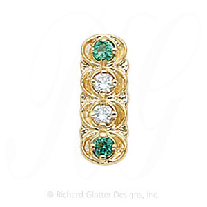 GS048 D/E - 14 Karat Gold Slide with Diamond center and Emerald accents 